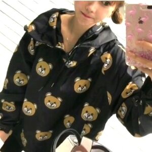 Bear print half zip nylon hoodie one size fits Size L/XL